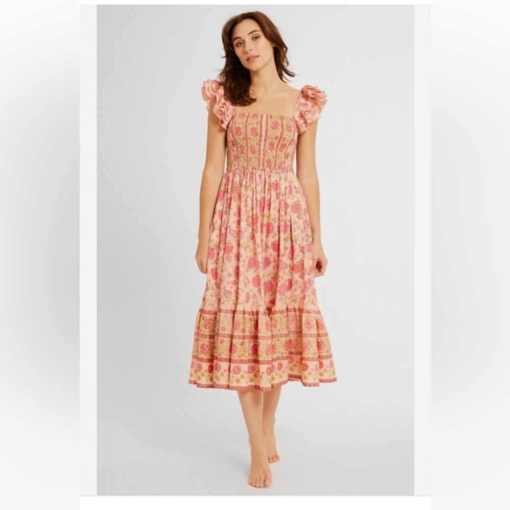 Mille Olympia Dress in Desert Bloom Floral Pink Smocked Midi